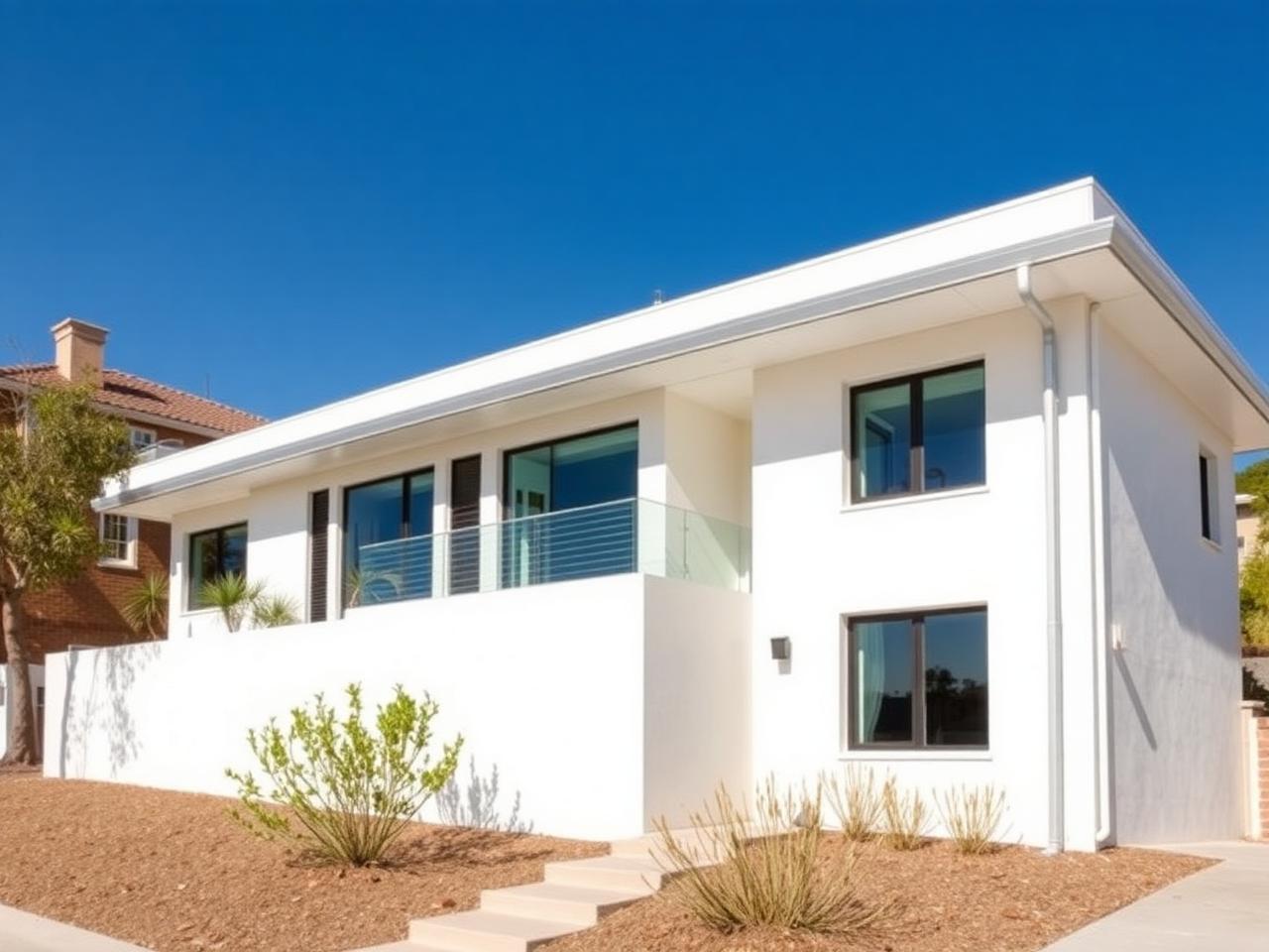 Los Angeles home exterior with newly replaced silver seamless gutters